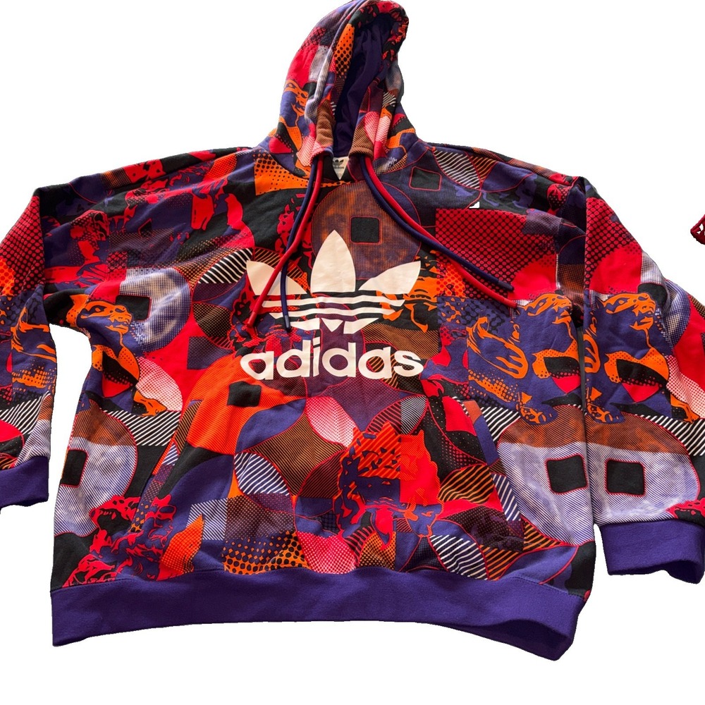 Adidas Hoodie Men Medium Purple Orange AOP CNY Lunar New Year Sweatshirt M